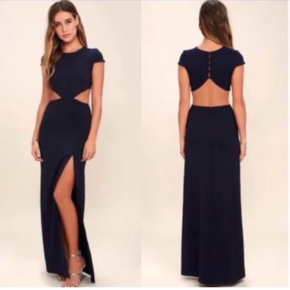 Lulus Conversation Slit Cutout Black Maxi Dress NWTs Large